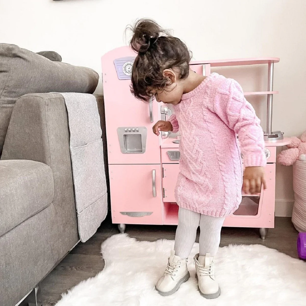 Vintage Play Kitchen - Pink with White Fixtures - Image 7
